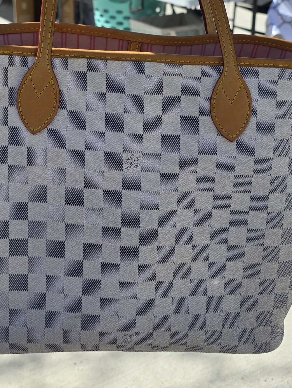 Louis Vuitton Damier Azur Tote with Tan Leather Trim